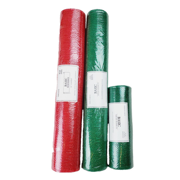 Basic Mesh Ribbon Adult's Red & Green Lot Of 3 Holiday Wreath & Craft Making NEW - Picture 1 of 4